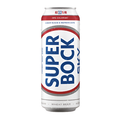A can of Sky Super Bock beer with a predominantly white background, featuring red and blue text and graphics, indicating a wheat beer with 3.3% alcohol volume.